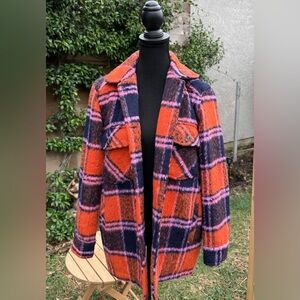 Blank NYC Orange and Purple Plaid Teddy Jacket
